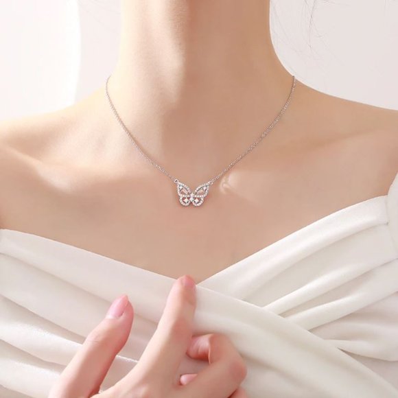 Sterling Silver Diamond Butterfly Pendant Necklace - Picture 3 of 5